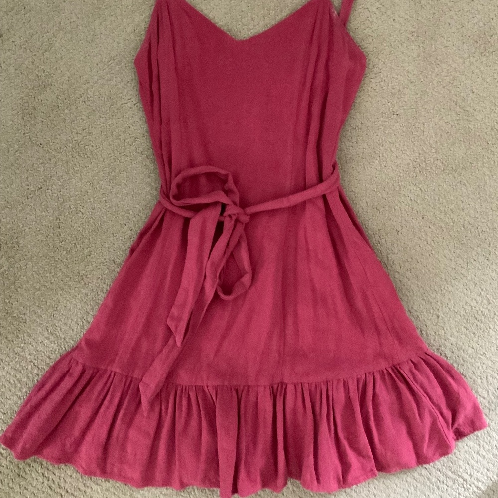 Mustard Seed Rosy Red Mini Dress with Ruffle Bottom and Front Tie Size M